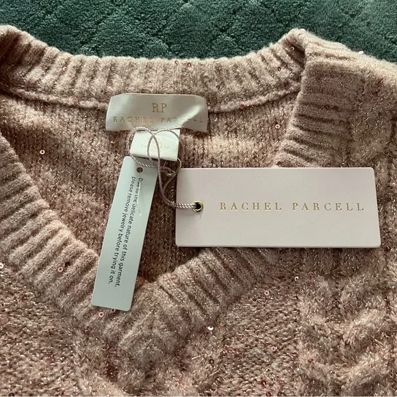 NWT Rachel Parcell Nordstrom Pink V-Neck Cable Knit Sweater